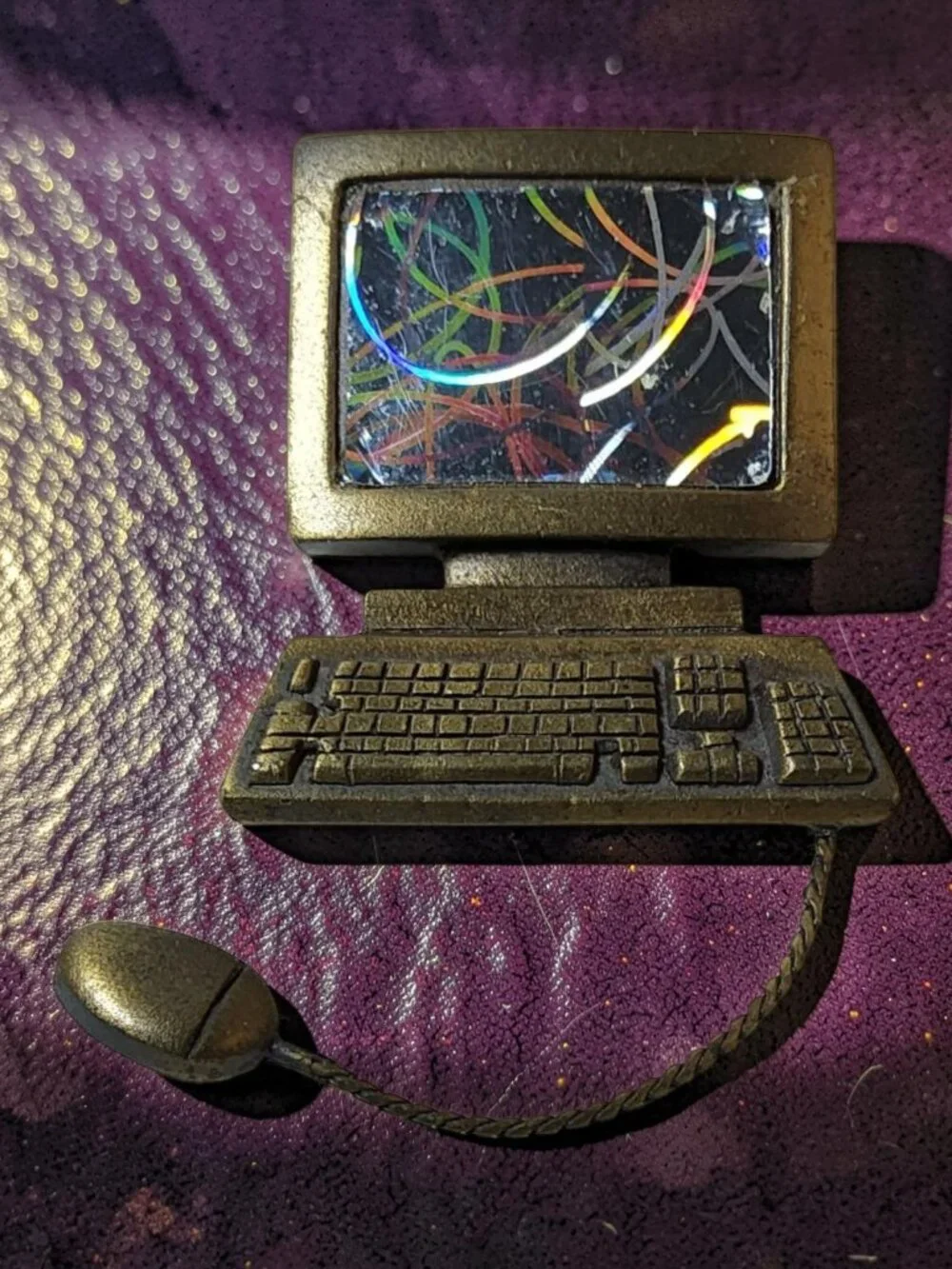 vintage jj jonette iridescent pewter computer with mouse brooch